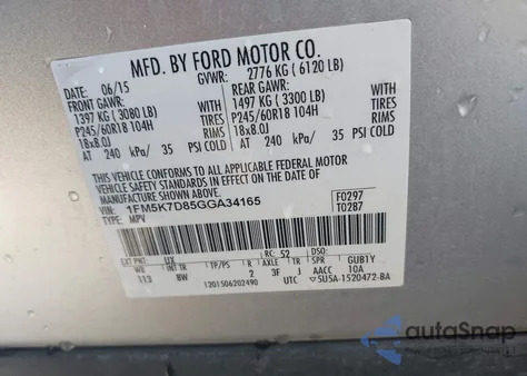 2016 Ford Explorer Xlt from USA, damaged, VIN 1FM5K7D85GGA34165